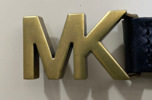 MICHAEL KORS BELT BLACK LEATHER WEAVE SUPER RARE MK LOGO BUCKLE SKINNY