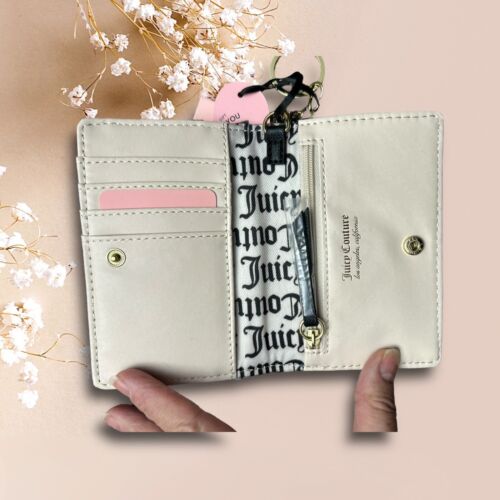 Juicy Couture Black Pretty Bow Faux Leather Flap Card Case Wallet NWT