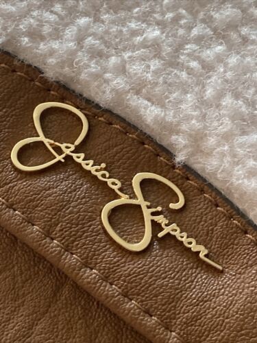 Jessica Simpson Vienna Trifold Wristlet Wallet Shearling Sherpa Almond Brown
