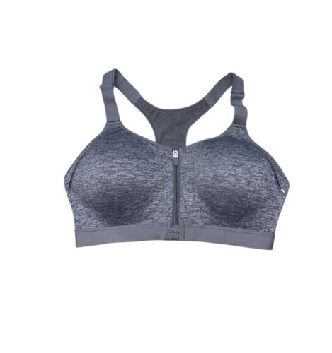 LAYER 8 MAXIMUM SUPPORT SIZE S Sports Bra HEATHER GRAY Fitted Front Zipper-NEW
