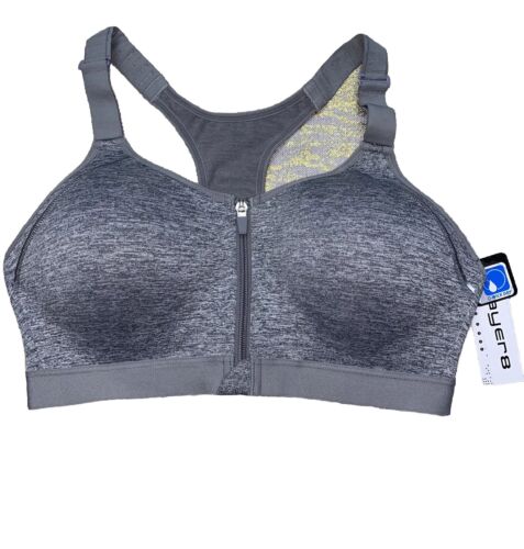 LAYER 8 MAXIMUM SUPPORT SIZE 2XL Sports Bra HEATHER GRAY Fitted Front Zipper-NEW