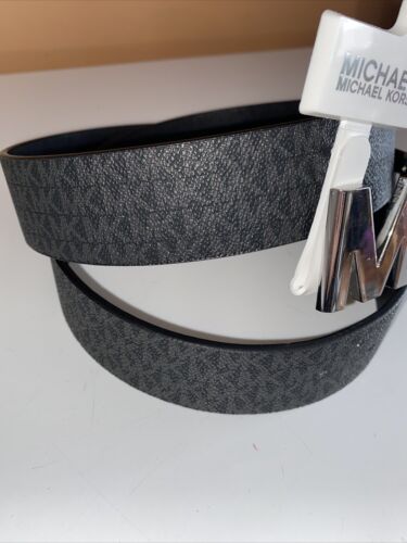 Michael Kors Belt Reversible Black MK Mini Logo To Brown MK Silver Buckle