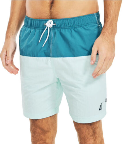 Nautica Mens Quick Dry Two Tone 4EE REEL Aqua~Color-block Swim Trunks Blue XXL