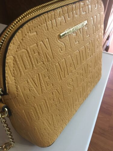 STEVE MADDEN HANDBAG BMARILYN MUSTARD STAMPED LOGO GOLD HARDWARE