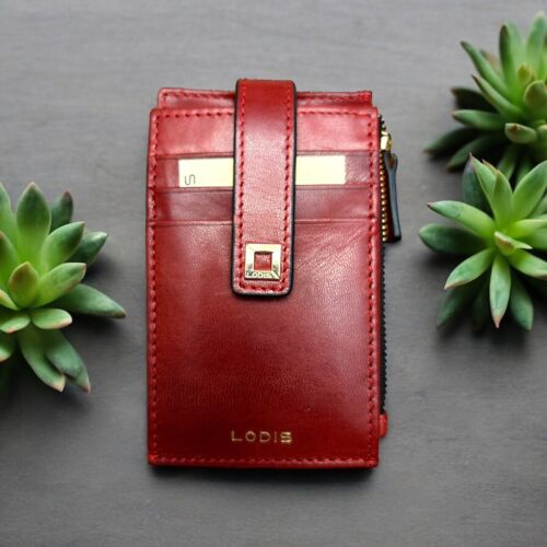 Lodis Red RFID Protection Cardholder Window ID Leather Bifold Wallet~ QUALITY!!