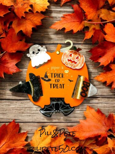 Piper K Set of 5 Mid-Size Halloween Hair Claw Clips Ghost Pumpkin Hat Cat TRICK
