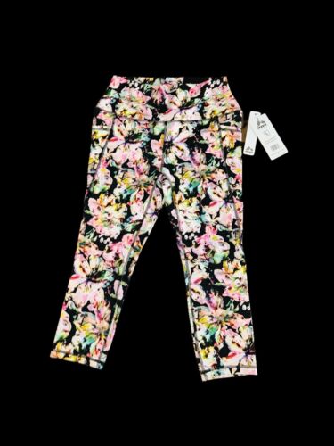 RBX Women's Capri Length~Style CR6950 Stretch Leggings~Floral Multicolor Size L