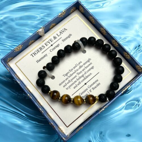SHIVAM GENUINE TIGERS EYE & LAVA BRACELET~HARMONY, COURAGE, STRENGTH~UNIQUE!