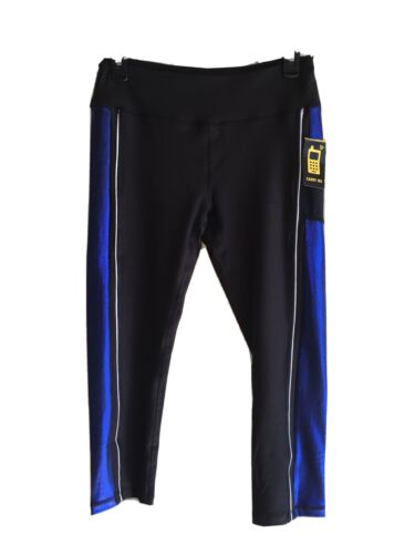 X By Gottex Capri Active Yoga Legging Black/Blue/White Side Cell. Pocket NEW
