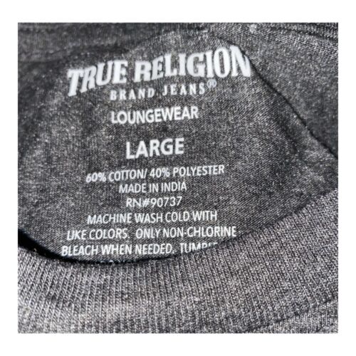 True Religion Gold Script Horseshoe Logo Black Loungewear Tee Shirt Large