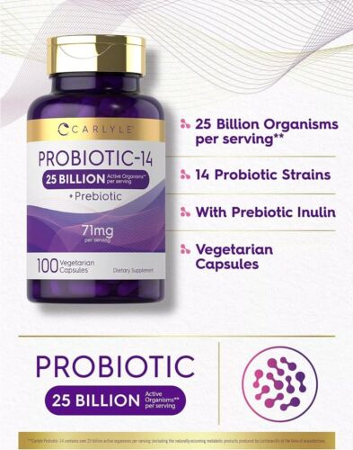 Carlyle Probiotics 25 Billion CFU | with Prebiotics | 100 Capsules |...