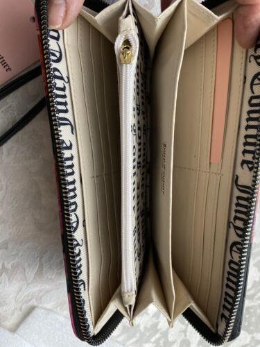JUICY COUTURE Wallet- Wristlet Zip Around White-Rose Print Single Zip Large New
