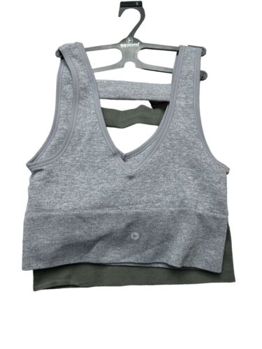90 Degree By Reflex Green & Gra High Perform Full Support Sports Bra SMALL-CUTE