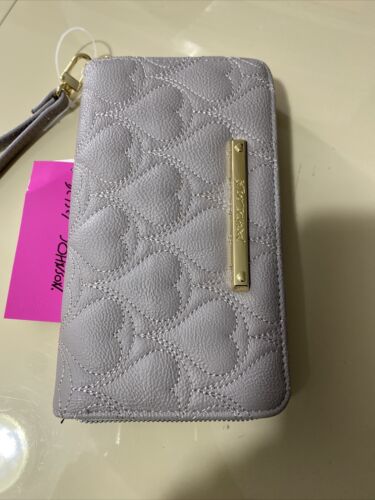 Betsey Johnson Zip Around Wallet/Wristlet Stitch Hearts π GRAY-CUTE!!