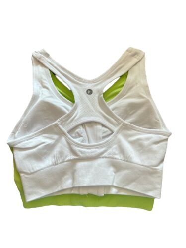 90 Degree By Reflex High Perform. WHITE/GReen- Zippered Sport Bra 2 Set- SMALL
