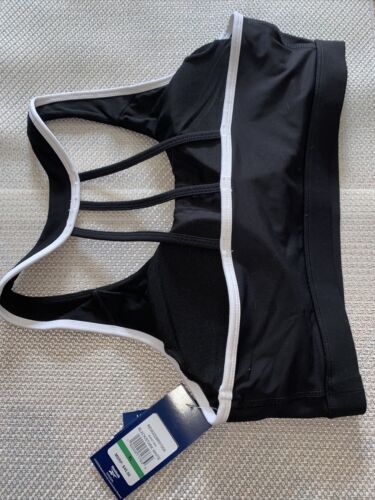 Reebok~Sports Burst Bra~Black & White~Removable Pads~Medium Impact-Wick Moisture