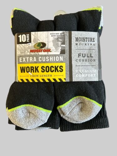 Mossy Oak Men's 10Pair Extra Cushion Premium Crew Work Socks Shoe Size 6-12-NWT