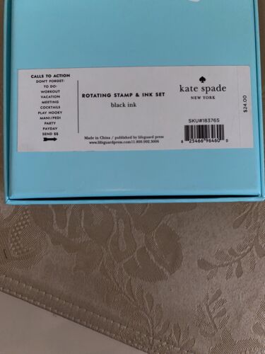 KATE SPADE NEW YORK ROTATING STAMP WITH INK PAD BLACK GOLD OFFICE DESK NEW