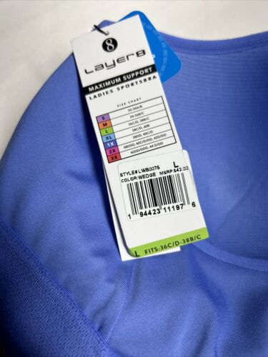 LAYER 8 MAXIMUM SUPPORT SIZE LARGE SPORT BRA FITTED Blue/SilverFront Zipper-NEW
