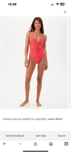 Trina Turk Trellis Twist Plunge Maillot~One Piece Swimsuit- Size 10~Pink/Orange