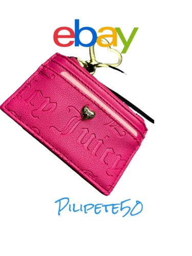 Juicy Couture Deboss Fuchsia Pile On Card Case~Key Chain~Coin Wallet~CUTE!!!