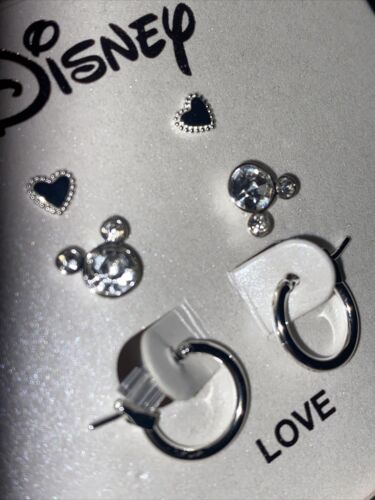 DISNEY Silver Plated ~ MINNIE MOUSE 3 Pair EARRING Set "LOVE"~REAR FIND!!!
