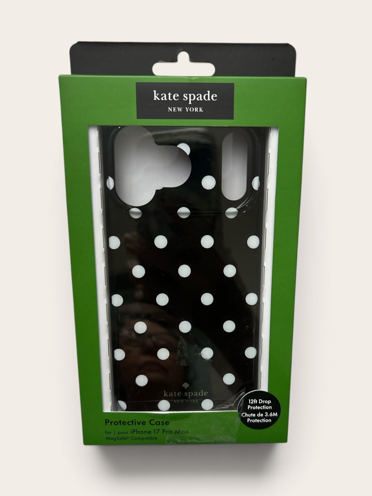 Kate Spade New York iPhone 17 Pro Max Case - White Polka Dots Black - MagSafe Compatible