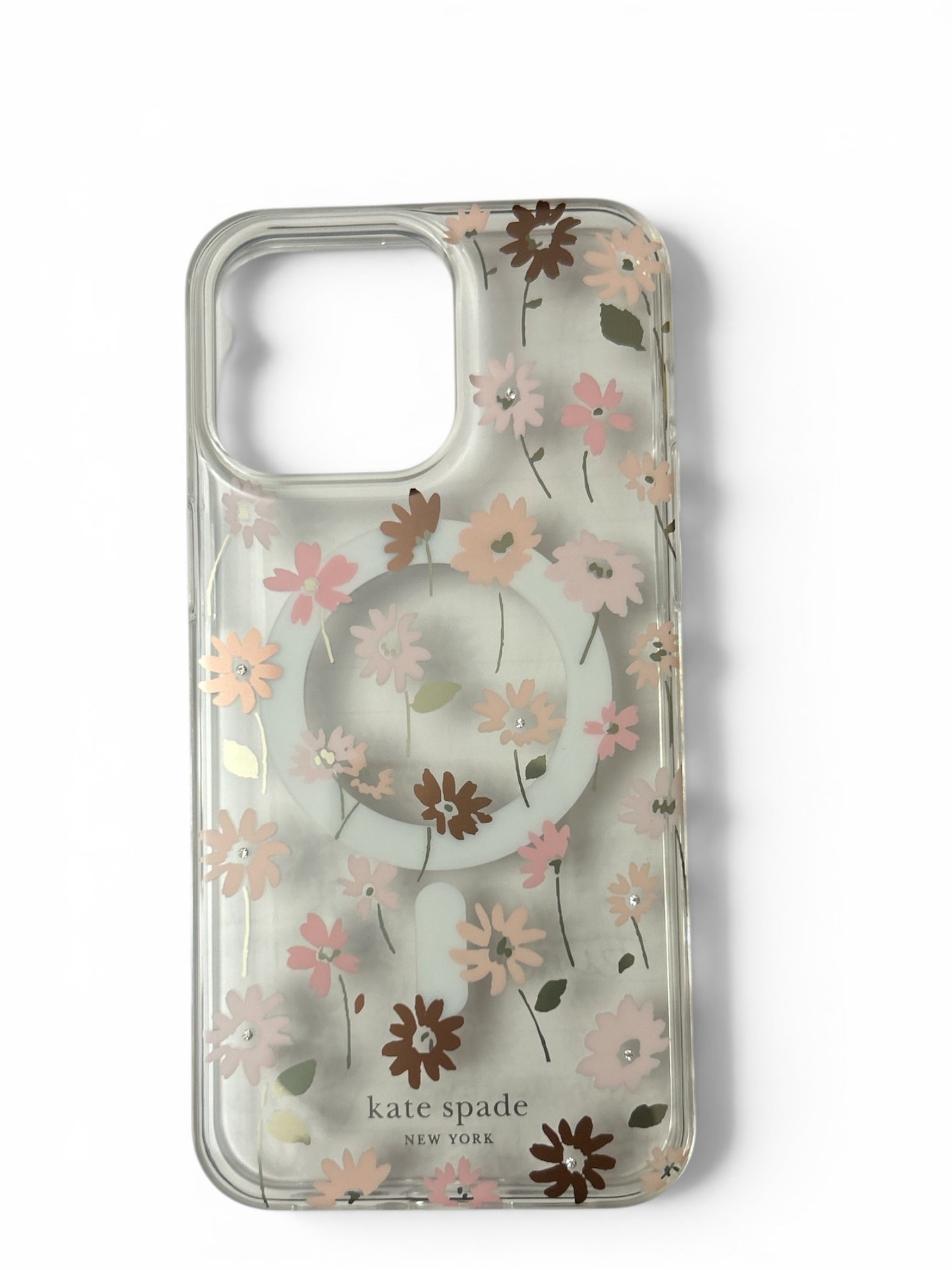 Kate Spade New York iPhone 15 Pro Max Case - Pink Daisies & Iridescent Copper Flowers - MagSafe Compatible