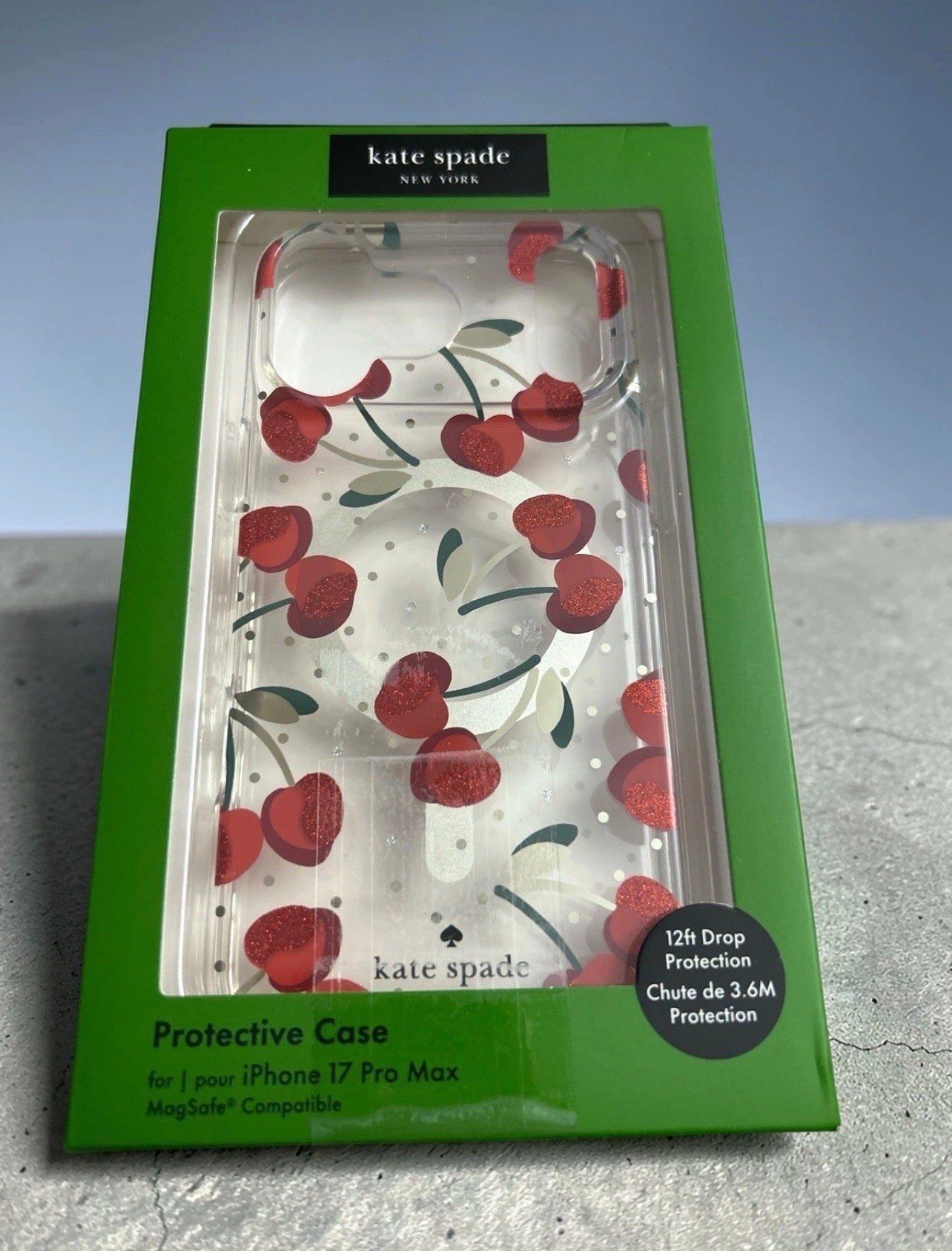 Kate Spade New York iPhone 17 Pro Max Case - Red Cherries Glitter - MagSafe Compatible