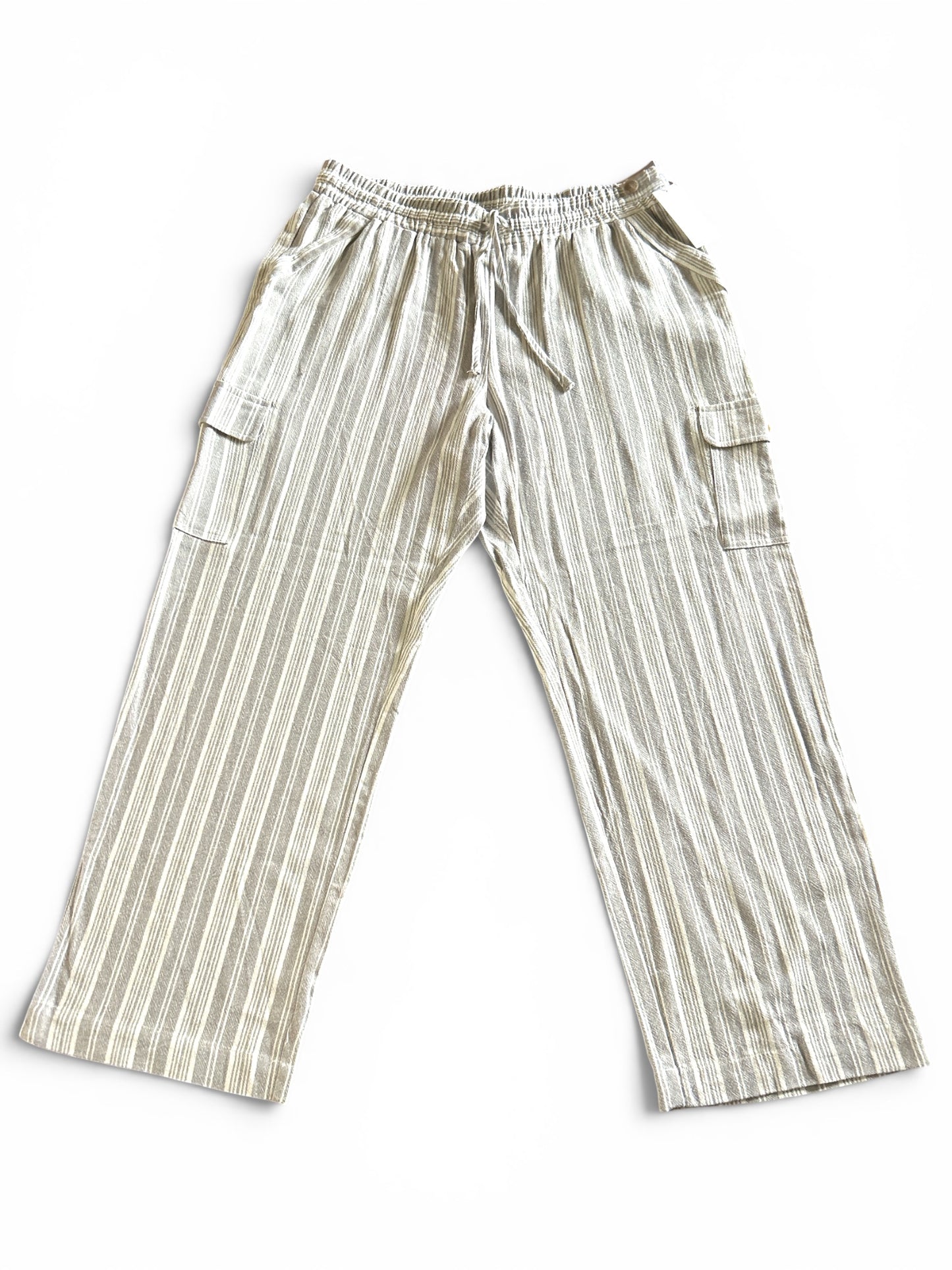 Marissa Olivia Wide Leg Linen Pants – Grey & White Stripe