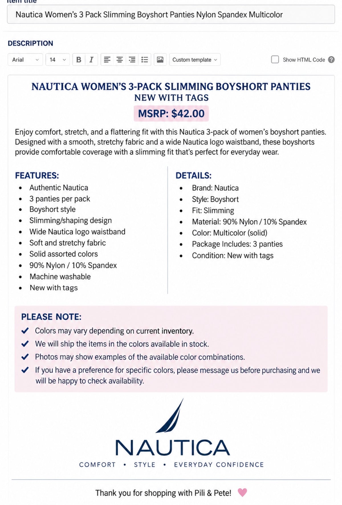 Nautica Women's 3-Pack Slimming Boyshort Panties New With Tags - MSRP: $42.00