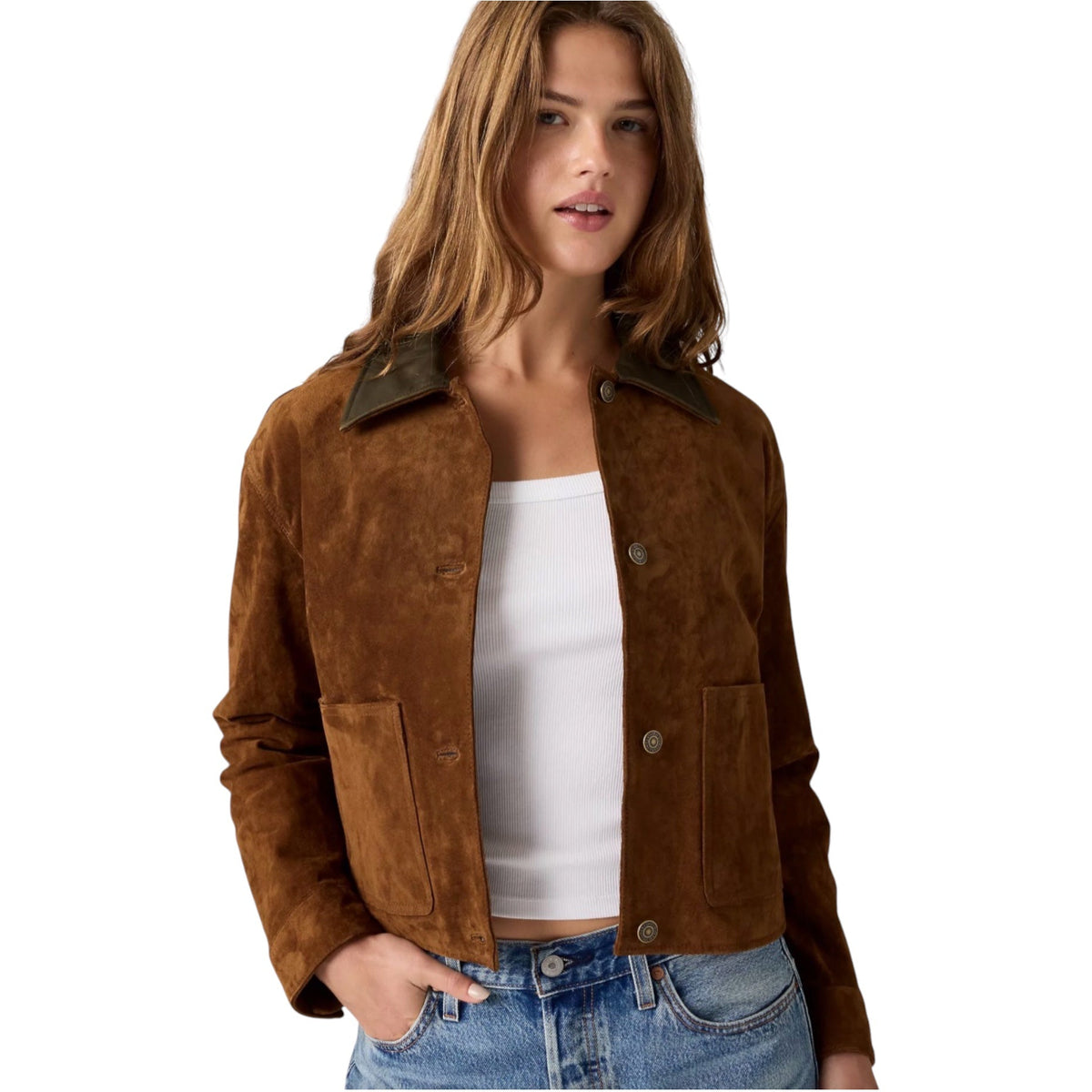 Levi's Women's Suede Cropped Chore Jacket Brown Size XL