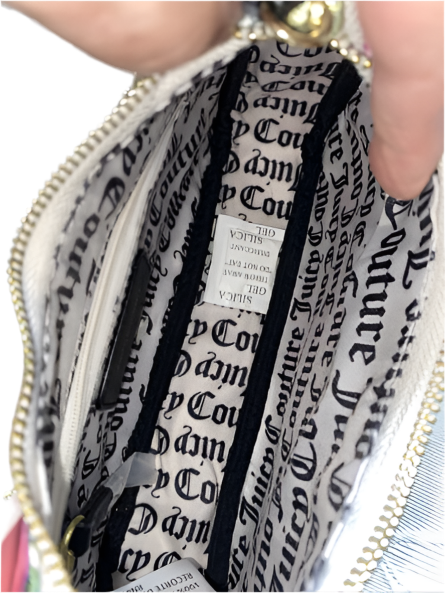 JUICY COUTURE GARDEN CREAM CHAINS IN LOVE CROSSBODY BAG WITH AIRPOD CASE POUCH