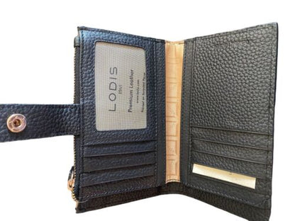 LODIS Coin Purse Bifold Card Wallet BLACK Genuine Leather-ABSOLUTELY BEAUTIFUL!
