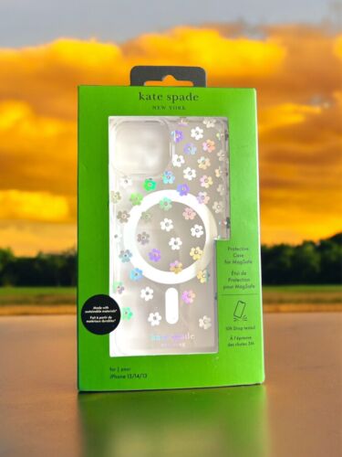 kate spade phone case I Phone 13-14-15 iridescent-rhinestone-tiny daisies-UNIQUE