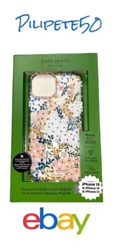 Kate Spade Phone Case For  iPhone 13-14-15 Floral With Rinestones Gold Foil Nice