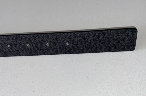 MICHAEL KORS BELT REVERSIBLE VANILLA/BLACK MK LOGO GOLD RECTANGULAR BUCKLE