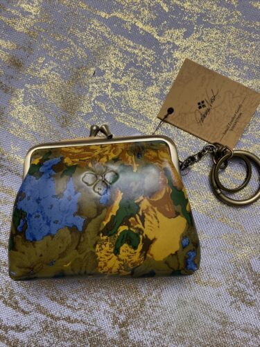 Patricia Nash Leather WILDFLOWER Coin Purse Key Chain Rings- NEW-SUPER CUTE!!!
