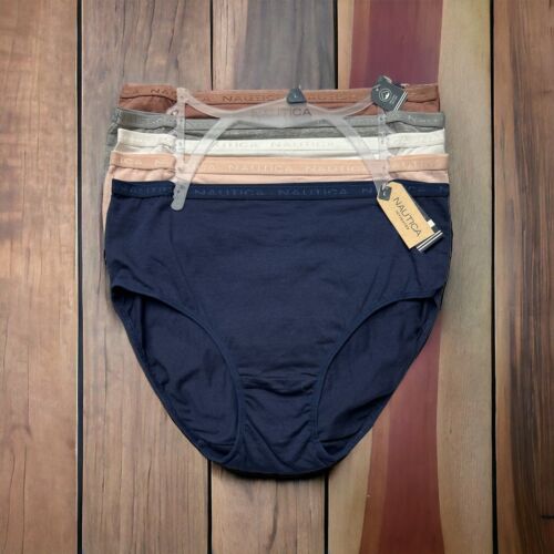 NAUTICA 5-pack~Organic Cotton Women Briefs Sz L High-Rise Multicolor NT3771~GREA
