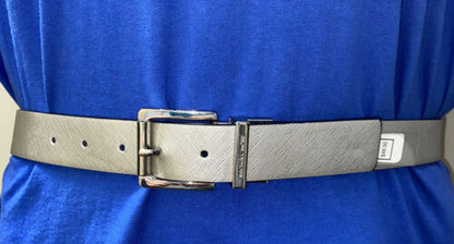MICHAEL KORS BELT REVERSIBLE BLACK LARGE LOGO/METALLIC SILVER WITH SILVER BUCKLE