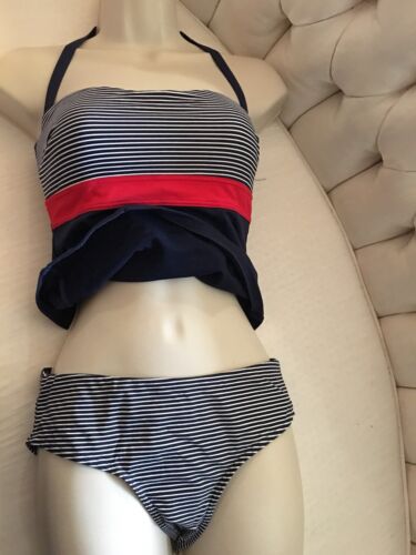 NIP TUCK BOND EYE TWO PIECE SWIMSUIT  Striped Navy, White, Red US Size 6 NWT*
