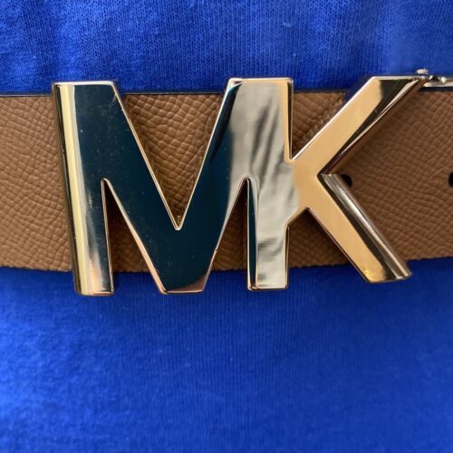 Michael Kors Belt Reversible Black to Luggage (Tan) Leather Gold MK Logo Buckle