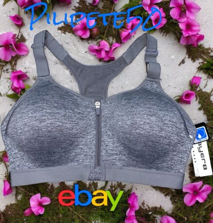 LAYER 8 MAXIMUM SUPPORT SIZE 2XL Sports Bra HEATHER GRAY Fitted Front Zipper-NEW