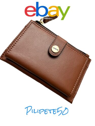 LODIS Coin Purse Bifold Card Wallet COGNAC Genuine Leather-ABSOLUTELY BEAUTIFUL!