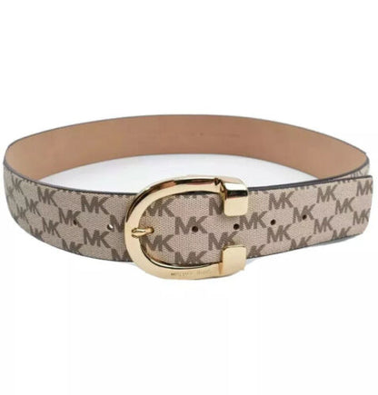 Michael Kors Belt~Beige Tan Signature Logo Leather Gold Buckle Med~MSRP $58~CUTE