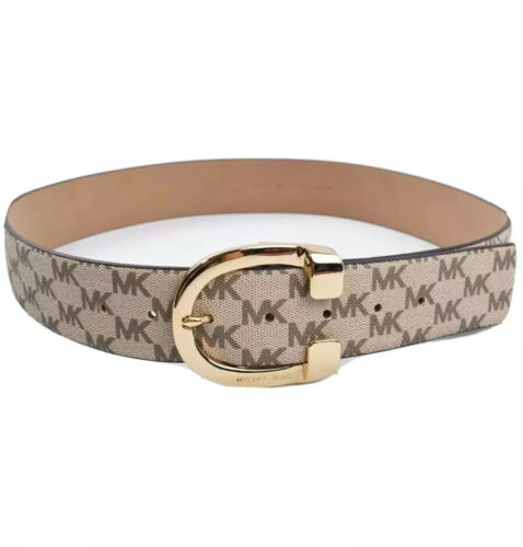 Michael Kors Belt~Beige Tan Signature Logo Leather Gold Buckle Med~MSRP $58~CUTE