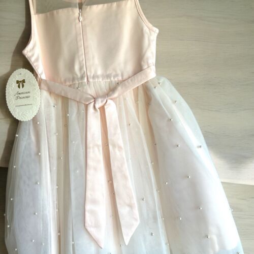 American Princess Girls Dress Blush Pink & White Custom Pearls Over Tulle~ Sz  8
