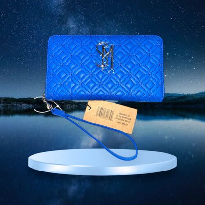 STEVE MADDEN WALLET WRISTLET BLUE SAPPHIRE BANGELO SMOOTH TEXTURED SILVER ZIPPER