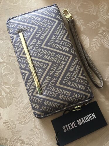 STEVE MADDEN WALLET WRISTLET SMOKE MULTI-COLOR CHEVRON WOVEN JAQUARD FABRIC