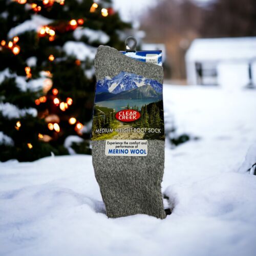 Merino Wool Clear Creek Medium Weight Boot Sock Shoe Size 6-12 Heather Gray~WARM